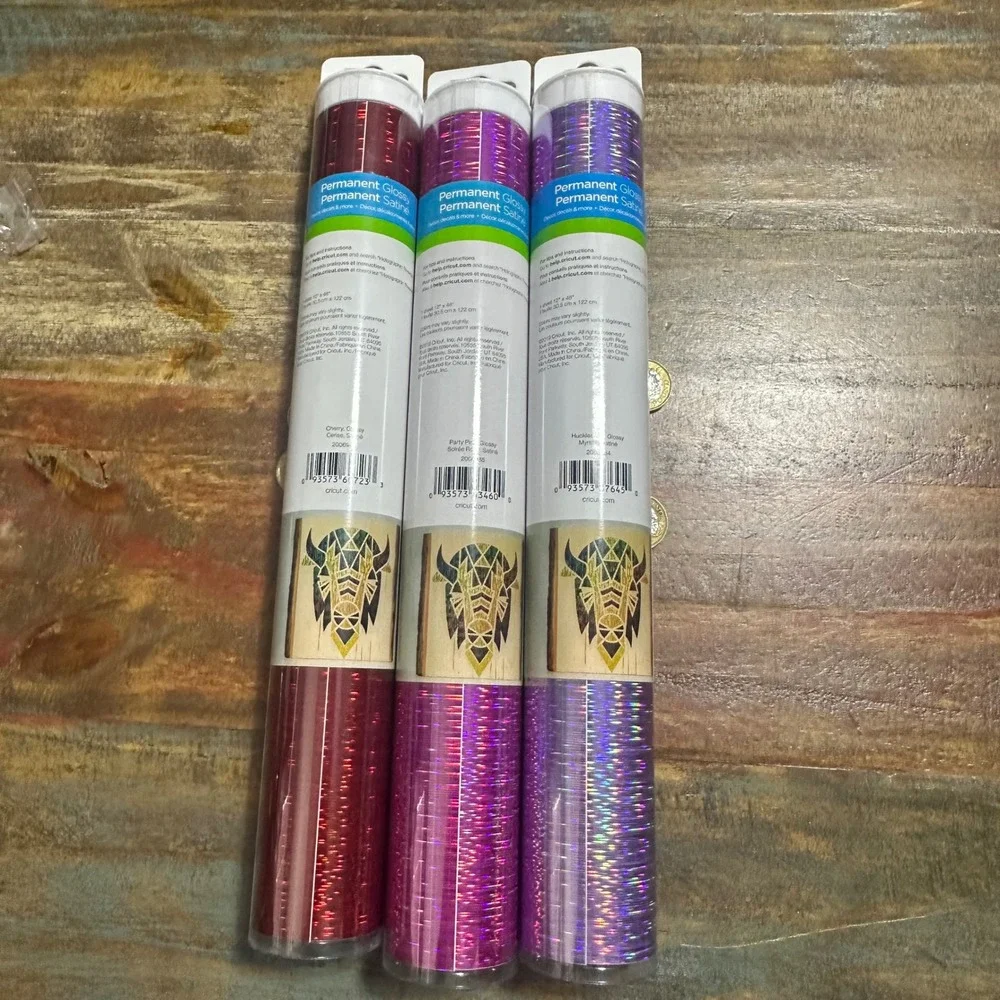 Cricut Premium Vinyl Holographic Threads Permanent Glossy 12x48 3 Roll Bundle